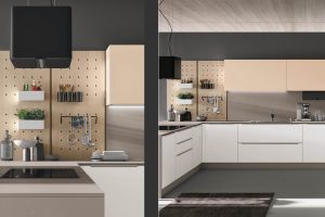 Stosa Cucine Moderna – Hochglanz Inselküche Weiß-Graphit – Weiß matt + Graphit matt